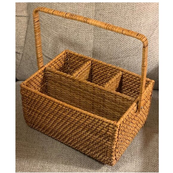 VTG Divided 4 Sections Utensil Organizer Picnic Basket w/ Swivel Handle - Picture 1 of 6